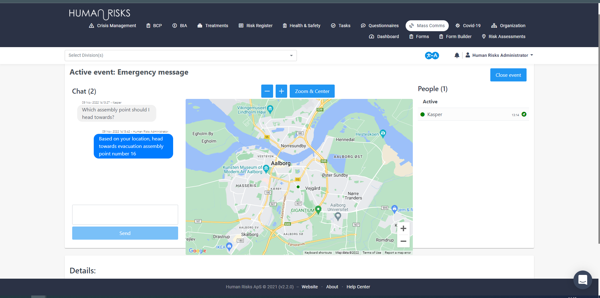 Mass Comms - chat and tracking example