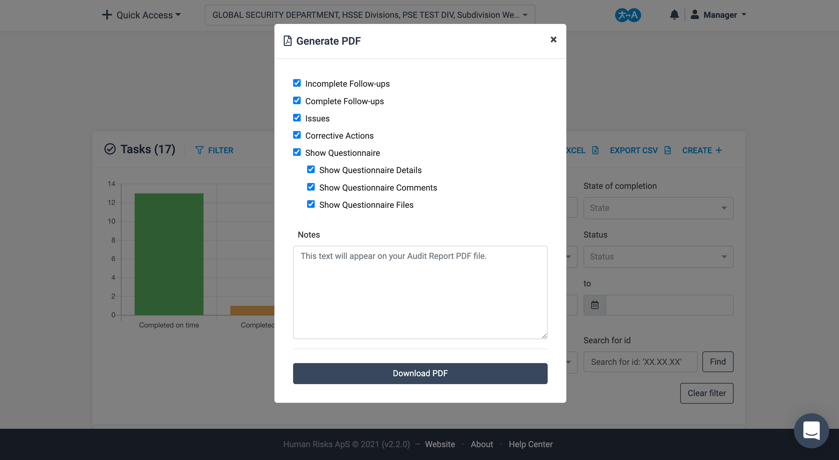 Task module - generate a pdf report